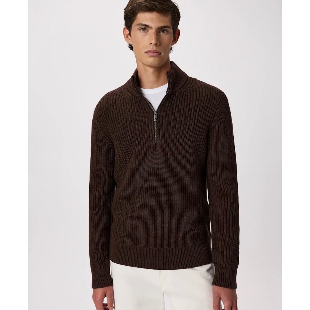 Quince Mens Australian Merino Wool Half Zip Sweater Coffee Bean Brown Medium